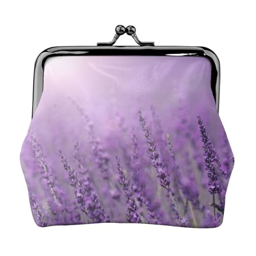 Romantische Geldbörse mit violettem Lavendel-Druck, für Herren und Damen, Leder, Kussschloss, kleine Tasche, Münzbörse von WXWJSHMGC