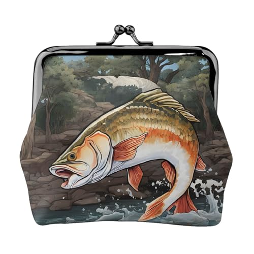 Safflower Geldbörse mit fliegendem Fisch-Druck, für Männer und Frauen, Leder, Kussschloss, kleine Tasche, Münzbörse von WXWJSHMGC