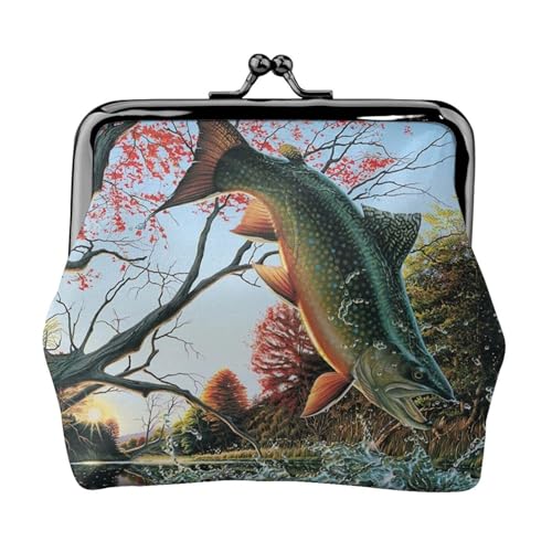 Safflower Geldbörse mit fliegendem Fisch-Druck, für Männer und Frauen, Leder, Kussschloss, kleine Tasche, Münzbörse von WXWJSHMGC