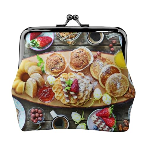 Schöne Geldbörse mit Frühstücksdruck für Männer und Frauen, Leder, Kussschloss, kleine Tasche, Münzgeldbörse von WXWJSHMGC