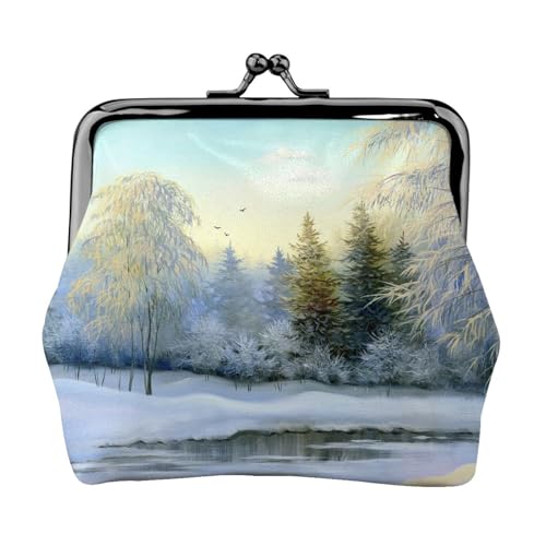 Schöne Geldbörse mit Winteraufdruck, für Herren und Damen, Leder, Kussschloss, kleine Tasche von WXWJSHMGC