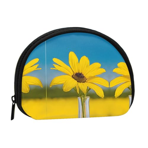 Schöne Münzbörse mit Sonnenblumen-Druck, Mini-Geldbörse für Frauen und Mädchen, Persönlichkeit, kleine Münztasche, Aufbewahrungstasche, Clutch, Geldbörse, Einheitsgröße, lässig, Schwarz von WXWJSHMGC