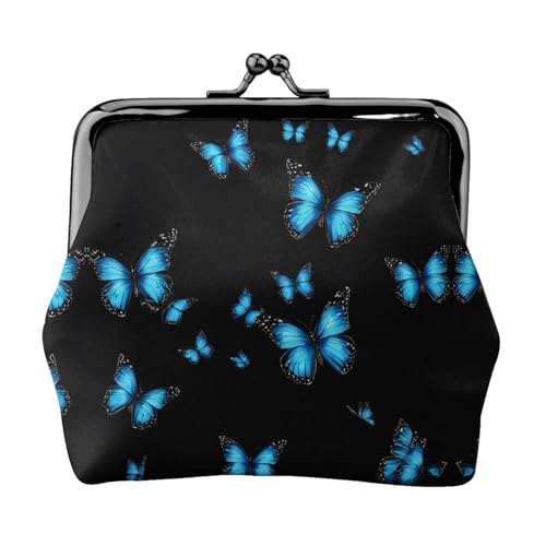 Schöne blaue Geldbörse mit Schmetterlings-Aufdruck, für Herren und Damen, Leder, Kussschloss, kleine Tasche von WXWJSHMGC