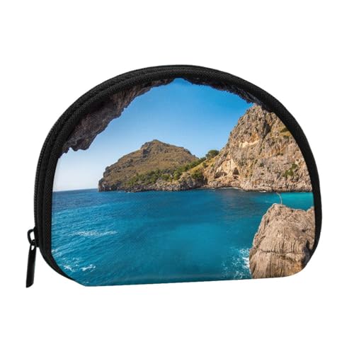 WXWJSHMGC Arch in Mallorca Spanien Druck Münzbörse Mini Geldbörse für Frauen Mädchen Persönlichkeit Kleine Münztasche Shell Aufbewahrungstasche Clutch Wallets, Einheitsgröße, Casual, Schwarz von WXWJSHMGC