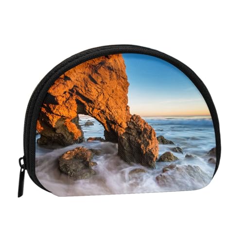 WXWJSHMGC Beach Malibu Print Coin Purse Mini Wallet for Women Girls Personality Small Coin Pouch Shell Storage Bag Clutch Wallets, One Size, Casual, Schwarz , Einheitsgröße von WXWJSHMGC