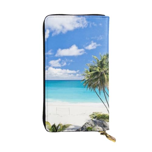 WXWJSHMGC Damen- und Herren-Geldbörse, Strand-Aufdruck, lange Geldbörse, Einkaufs-Clutch, PU-Leder, Weiß von WXWJSHMGC