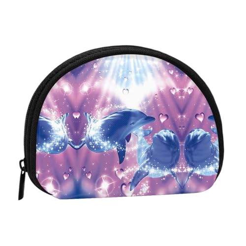 WXWJSHMGC Delfine in Love Print Münzgeldbörse Mini Geldbörse für Frauen Mädchen Persönlichkeit Kleine Münztasche Shell Aufbewahrungstasche Clutch Wallets, Einheitsgröße, Casual, Schwarz von WXWJSHMGC