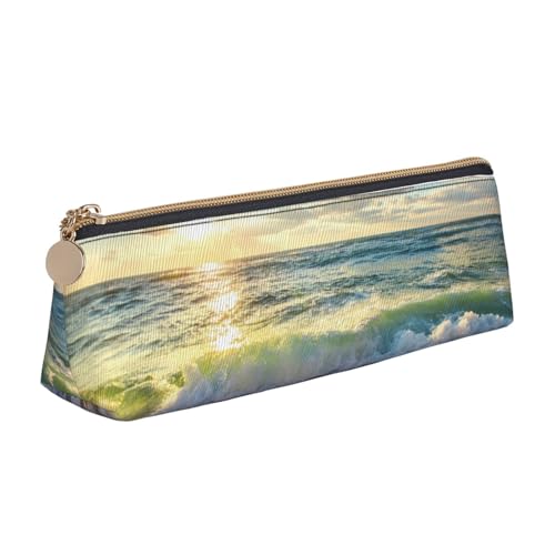 WXWJSHMGC Federmäppchen aus Leder, Motiv: Meer auf den Brettern, personalisierbar, tragbar, großes Fassungsvermögen, für Mädchen und Jungen von WXWJSHMGC