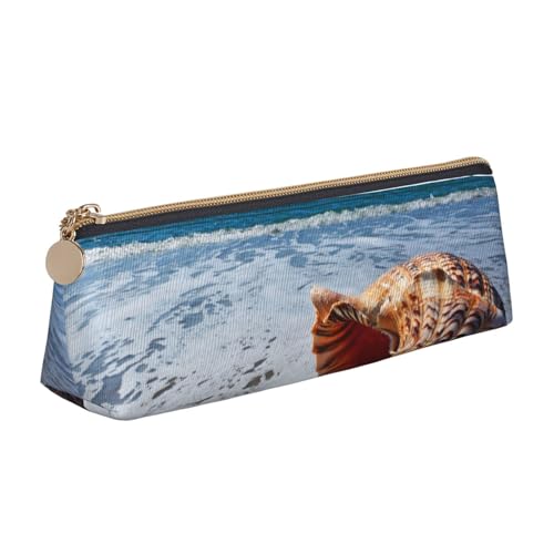 WXWJSHMGC Federmäppchen aus Leder, Motiv: Meer und Muscheln, personalisierbar, tragbar, großes Fassungsvermögen, für Mädchen und Jungen von WXWJSHMGC