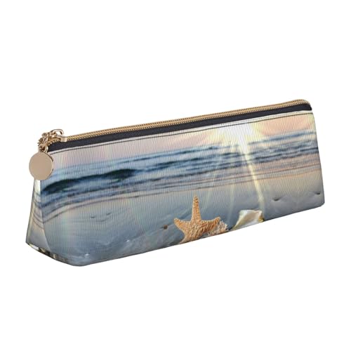 WXWJSHMGC Federmäppchen aus Leder, Motiv: Muscheln am Strand, personalisierbar, tragbar, großes Fassungsvermögen, für Mädchen und Jungen von WXWJSHMGC