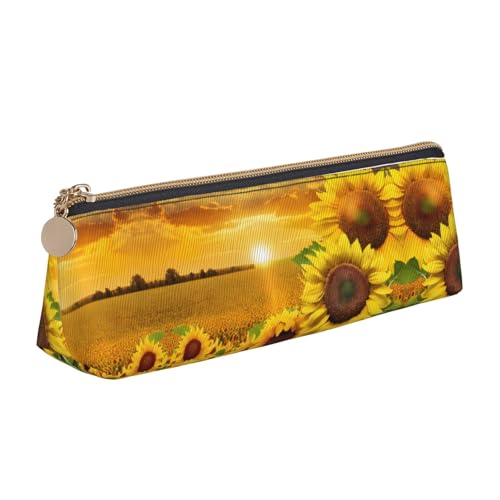 WXWJSHMGC Federmäppchen aus Leder, Sonnenblumenfelddruck, Füllfederhalter, personalisierbar, tragbar, großes Fassungsvermögen, für Mädchen und Jungen von WXWJSHMGC
