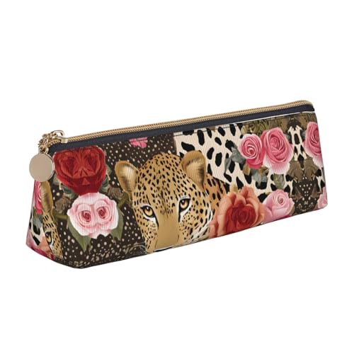 WXWJSHMGC Federmäppchen aus Leder, gestreift, Leopardenmuster, personalisierbar, tragbar, großes Fassungsvermögen, für Mädchen und Jungen von WXWJSHMGC