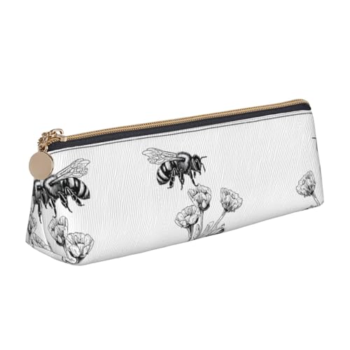WXWJSHMGC Federmäppchen aus Leder, mit Bienenmotiv, personalisierbar, tragbar, großes Fassungsvermögen, für Mädchen und Jungen von WXWJSHMGC