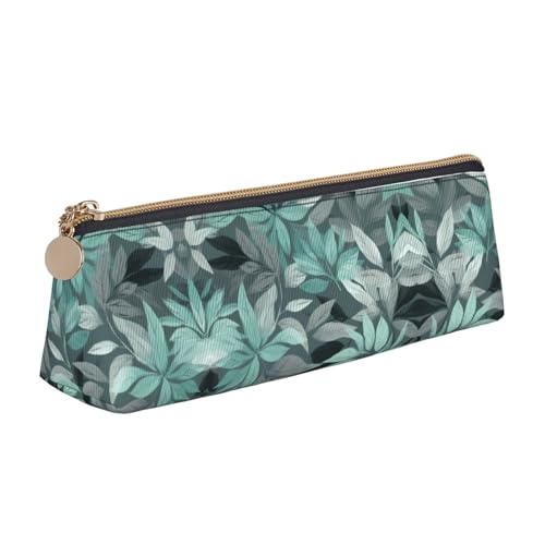 WXWJSHMGC Federmäppchen aus Leder, mit Blättern, personalisierbar, tragbar, großes Fassungsvermögen, für Mädchen und Jungen, mintgrau von WXWJSHMGC