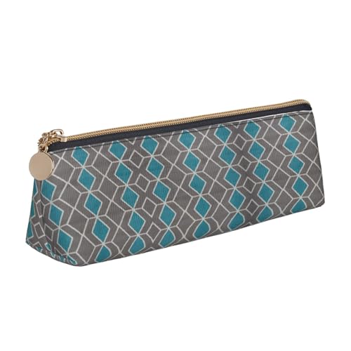 WXWJSHMGC Federmäppchen aus Leder, mit Gittermuster, personalisierbar, tragbar, großes Fassungsvermögen, für Mädchen und Jungen, Blau / Grau von WXWJSHMGC