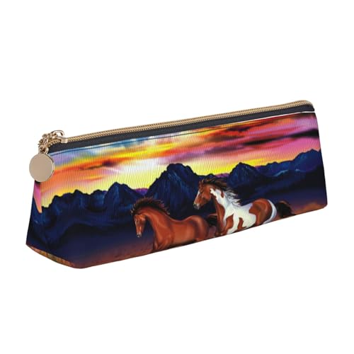 WXWJSHMGC Federmäppchen aus Leder, mit Laufpferden, personalisierbar, tragbar, großes Fassungsvermögen, für Mädchen und Jungen von WXWJSHMGC