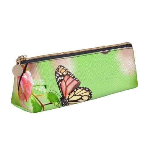 WXWJSHMGC Federmäppchen aus Leder, mit Schmetterlingsmotiv, personalisierbar, tragbar, großes Fassungsvermögen, für Mädchen und Jungen von WXWJSHMGC