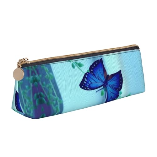 WXWJSHMGC Federmäppchen aus Leder, mit Schmetterlingsmotiv, personalisierbar, tragbar, großes Fassungsvermögen, für Mädchen und Jungen von WXWJSHMGC