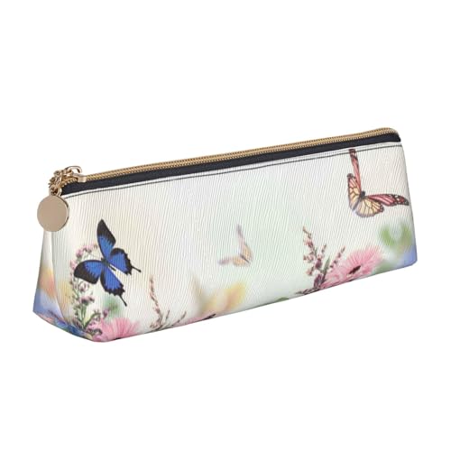 WXWJSHMGC Federmäppchen aus Leder, mit Schmetterlingsmotiv, personalisierbar, tragbar, großes Fassungsvermögen, für Mädchen und Jungen von WXWJSHMGC