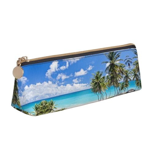 WXWJSHMGC Federmäppchen aus Leder, mit Strand-Aufdruck, personalisierbar, tragbar, großes Fassungsvermögen, für Mädchen und Jungen von WXWJSHMGC