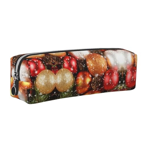 WXWJSHMGC Federmäppchen aus Leder, mit Weihnachts- und Neujahrsbällen bedruckt, mit metallischer Reißverschlusstasche, Aufbewahrungstasche für Mädchen, Jungen, Studenten, Universität, Mittelschule von WXWJSHMGC