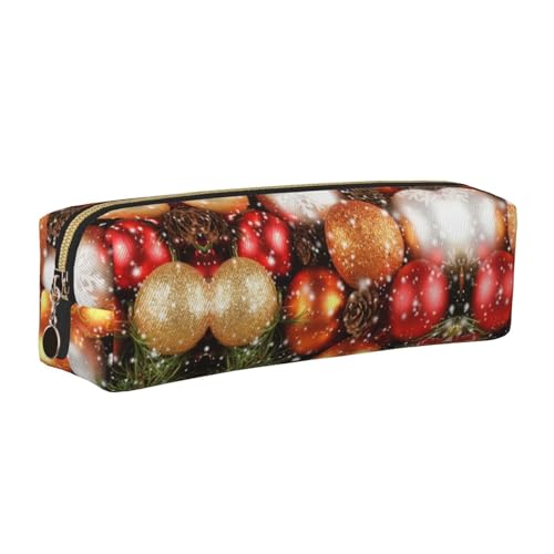 WXWJSHMGC Federmäppchen aus Leder, mit Weihnachts- und Neujahrsbällen bedruckt, mit metallischer Reißverschlusstasche, Aufbewahrungstasche für Mädchen, Jungen, Studenten, Universität, Mittelschule von WXWJSHMGC