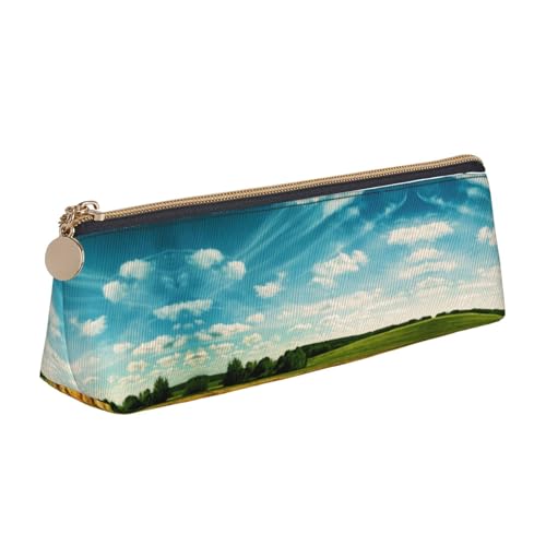 WXWJSHMGC Federmäppchen aus Leder, mit Weizenfelddruck, Füllfederhalter, personalisierbar, tragbar, großes Fassungsvermögen, für Mädchen und Jungen von WXWJSHMGC