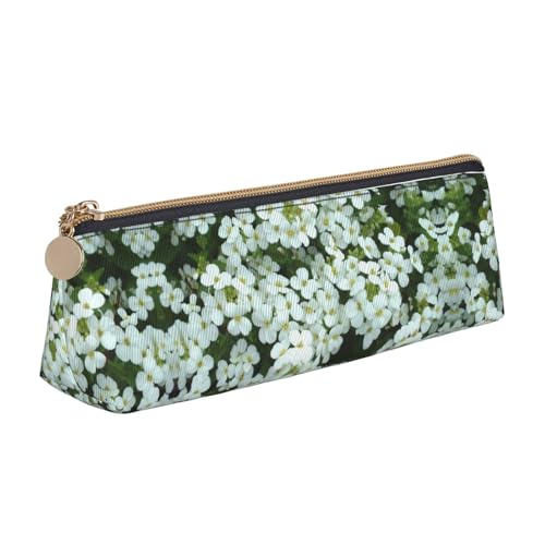 WXWJSHMGC Federmäppchen aus Leder, mit weißen Blumen, personalisierbar, tragbar, großes Fassungsvermögen, für Mädchen und Jungen von WXWJSHMGC