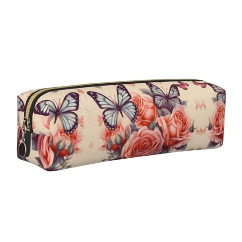 WXWJSHMGC Federmäppchen aus Leder mit Blumen- und Rosen- und Schmetterlings-Aufdruck, einfach, mit metallischer Reißverschlusstasche, Aufbewahrungstasche für Mädchen, Jungen, Studenten, Universität WXWJSHMGC Federmäppchen aus Leder mit Blumen- und Rosen- und Schmetterlings-Aufdruck, einfach, mit metallischer Reißverschlusstasche, Aufbewahrungstasche für Mädchen, Jungen, Studenten, Universität von WXWJSHMGC