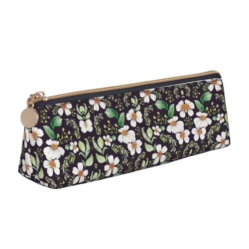 WXWJSHMGC Federmäppchen aus Leder mit Blumenblatt-Aufdruck, Füllfederhalter, personalisierbar, tragbar, großes Fassungsvermögen, für Mädchen und Jungen von WXWJSHMGC