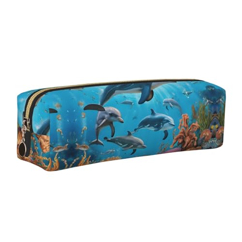 WXWJSHMGC Federmäppchen aus Leder mit Delfinen, Meeresschildkröte, Oktopus, Korallenriffdruck, einfach, mit metallischer Reißverschlusstasche, Aufbewahrungstasche für Mädchen, Jungen, Studenten WXWJSHMGC Federmäppchen aus Leder mit Delfinen, Meeresschildkröte, Oktopus, Korallenriffdruck, einfach, mit metallischer Reißverschlusstasche, Aufbewahrungstasche für Mädchen, Jungen, Studenten von WXWJSHMGC