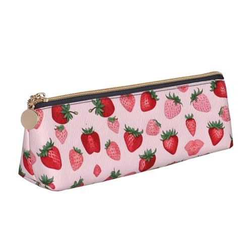 WXWJSHMGC Federmäppchen aus Leder mit Erdbeermuster, Füllfederhalter, personalisierbar, tragbar, großes Fassungsvermögen, für Mädchen und Jungen von WXWJSHMGC