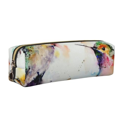 WXWJSHMGC Federmäppchen aus Leder mit Ölgemälde-Vogeldruck, einfach, mit metallischer Reißverschlusstasche, Aufbewahrungstasche für Mädchen, Jungen, Studenten, Universität, Mittelschule, gold von WXWJSHMGC