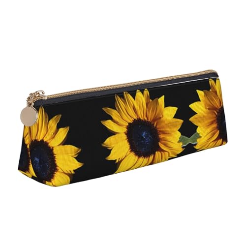 WXWJSHMGC Federmäppchen aus Leder mit Sonnenblumen-Motiv, personalisierbar, tragbar, großes Fassungsvermögen, für Mädchen und Jungen von WXWJSHMGC
