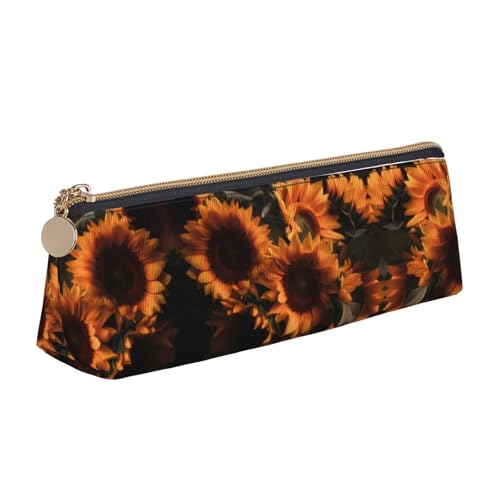 WXWJSHMGC Federmäppchen aus Leder mit Sonnenblumenmuster, Füllfederhalter, personalisierbar, tragbar, großes Fassungsvermögen, für Mädchen und Jungen von WXWJSHMGC