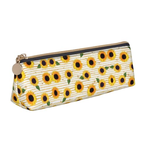 WXWJSHMGC Federmäppchen aus Leder mit Sonnenblumenmuster, Füllfederhalter, personalisierbar, tragbar, großes Fassungsvermögen, für Mädchen und Jungen von WXWJSHMGC