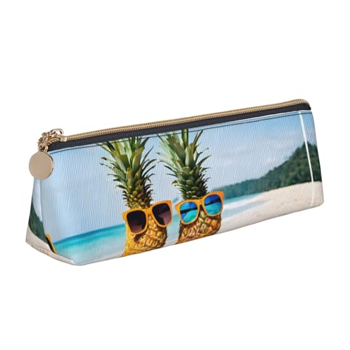 WXWJSHMGC Federmäppchen aus Leder mit Strandmotiv und Ananasmotiv, personalisierbar, tragbar, großes Fassungsvermögen, für Mädchen und Jungen von WXWJSHMGC