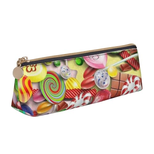 WXWJSHMGC Federmäppchen aus Leder mit Süßigkeitenmuster, Füllfederhalter, personalisierbar, tragbar, großes Fassungsvermögen, für Mädchen und Jungen von WXWJSHMGC