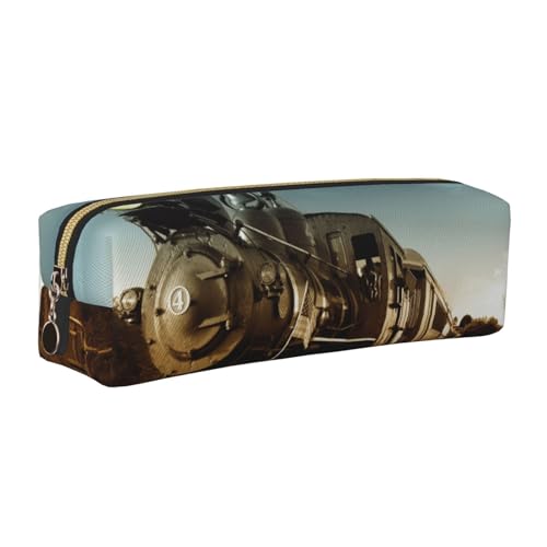 WXWJSHMGC Federmäppchen aus Leder mit Zug- und Eisenbahn-Aufdruck, einfach, mit metallischer Reißverschlusstasche, Aufbewahrungstasche für Mädchen, Jungen, Studenten, Universität, Mittelschule, gold von WXWJSHMGC