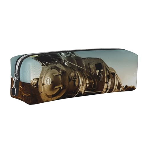 WXWJSHMGC Federmäppchen aus Leder mit Zug- und Eisenbahn-Aufdruck, einfach, mit metallischer Reißverschlusstasche, Aufbewahrungstasche für Mädchen, Jungen, Studenten, Universität, Mittelschule, silber von WXWJSHMGC