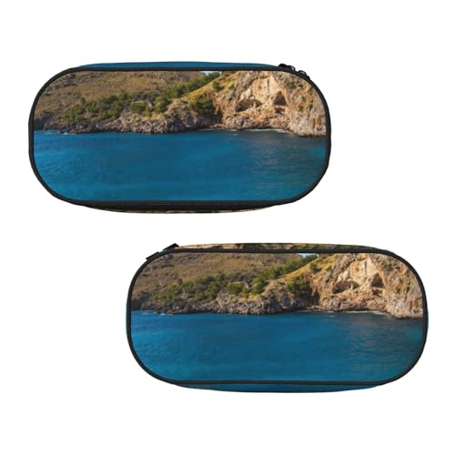 WXWJSHMGC Federmäppchen mit Aufdruck "Arch in Mallorca Spanien", große Tasche mit 3 Fächern, Stifteetui, Kartenhalter, für Jungen, Mädchen, Schule, Schreibwaren von WXWJSHMGC