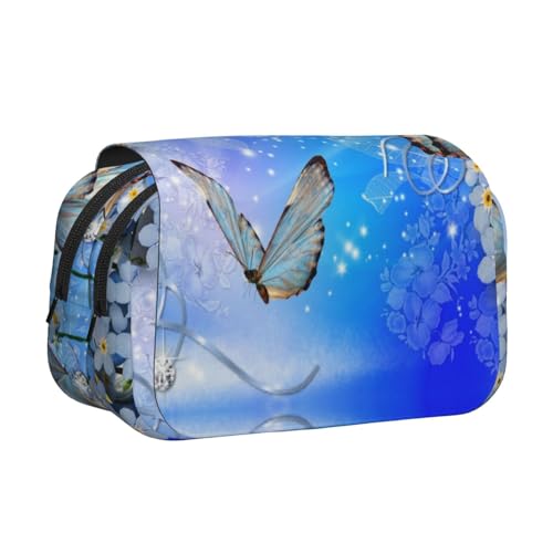WXWJSHMGC Federmäppchen mit Blumen-Schmetterlings-Druck, tragbar, doppellagig, für Kinder, Mädchen, Jungen und Erwachsene von WXWJSHMGC