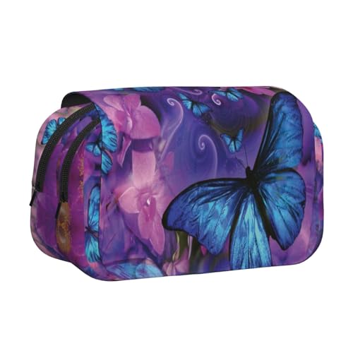 WXWJSHMGC Federmäppchen mit Blumen- und Schmetterlings-Aufdruck, tragbar, doppellagig, für Kinder, Mädchen, Jungen und Erwachsene von WXWJSHMGC