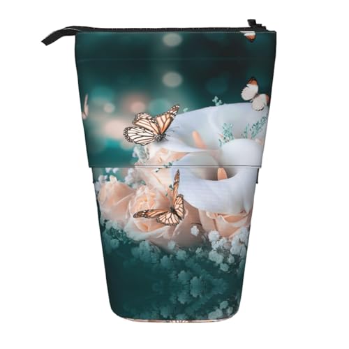 WXWJSHMGC Federmäppchen mit Blumen- und Schmetterlings-Aufdruck, vielseitig einsetzbar, für Büro und Erwachsene, als Geschenk von WXWJSHMGC