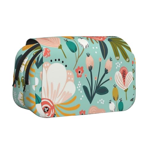 WXWJSHMGC Federmäppchen mit Blumendruck, tragbar, doppellagig, für Kinder, Mädchen, Jungen und Erwachsene von WXWJSHMGC