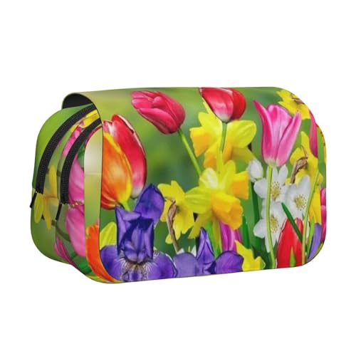 WXWJSHMGC Federmäppchen mit Blumendruck, tragbar, doppellagig, für Kinder, Mädchen, Jungen und Erwachsene von WXWJSHMGC