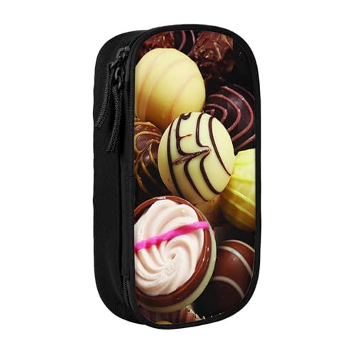 WXWJSHMGC Federmäppchen mit Bonbon-Bild-Druck, großes Fassungsvermögen, doppellagig, mit Reißverschluss, strapazierfähiges Stoff-Schuletui für Stifte, ideal für Schüler, Schwarz , Einheitsgröße von WXWJSHMGC