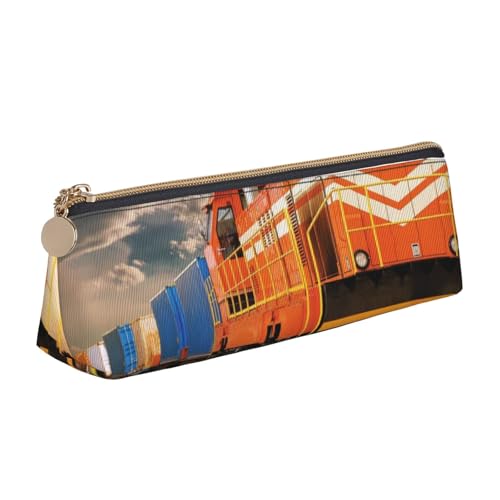 WXWJSHMGC Federmäppchen mit Güterzug-Aufdruck, aus Leder, Füllfederhalter, personalisierbar, tragbar, großes Fassungsvermögen, für Mädchen und Jungen von WXWJSHMGC