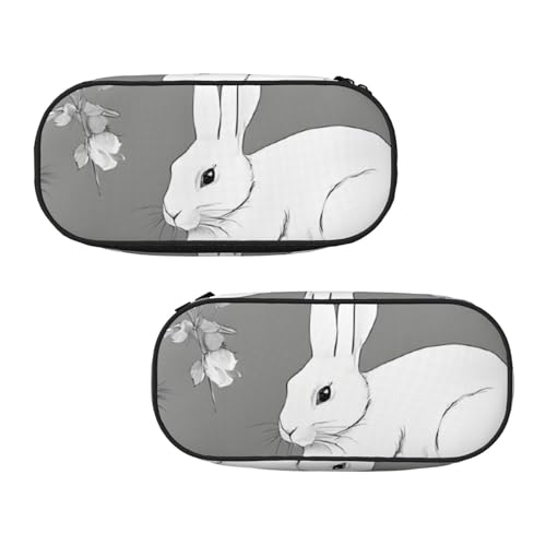 WXWJSHMGC Federmäppchen mit Hasen-Blumendruck, große Tasche mit 3 Fächern, Stifteetui, Kartenhalter, Münzhalter für Jungen, Mädchen, Schule, Schreibwaren von WXWJSHMGC