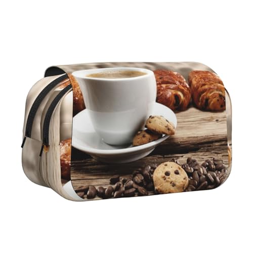 WXWJSHMGC Federmäppchen mit Kaffee- und Snack-Druck, tragbar, doppellagig, für Kinder, Mädchen, Jungen und Erwachsene von WXWJSHMGC